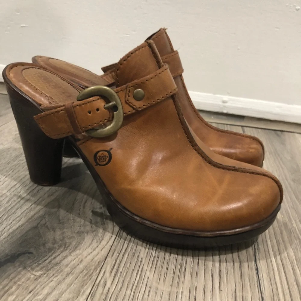 Born Leather Mules Clogs Heels with Buckle Leather Brown 8 - Picture 4 of 10